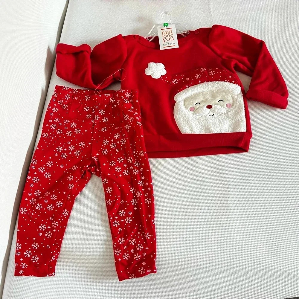 Carter's Infant Girls Red & White Santa Claus & Snowflake Pant Christmas Outfit